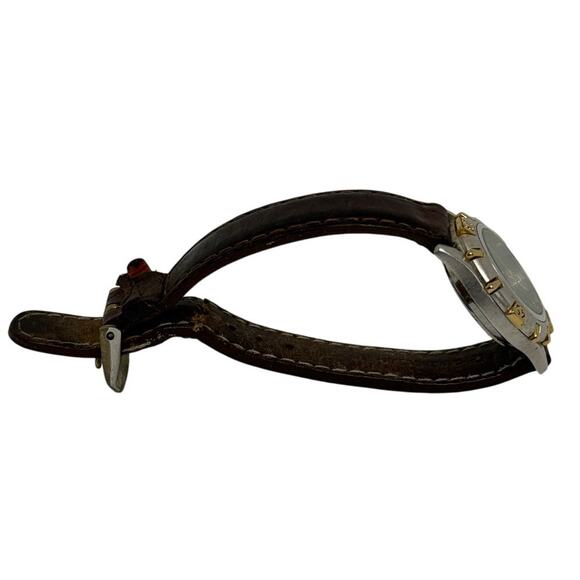 Michele 72-273-SG Two-Tone Quartz Watch – Black Dial, Leather Band, Date - Picture 2 of 8